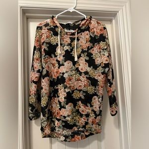 Hooded black floral top